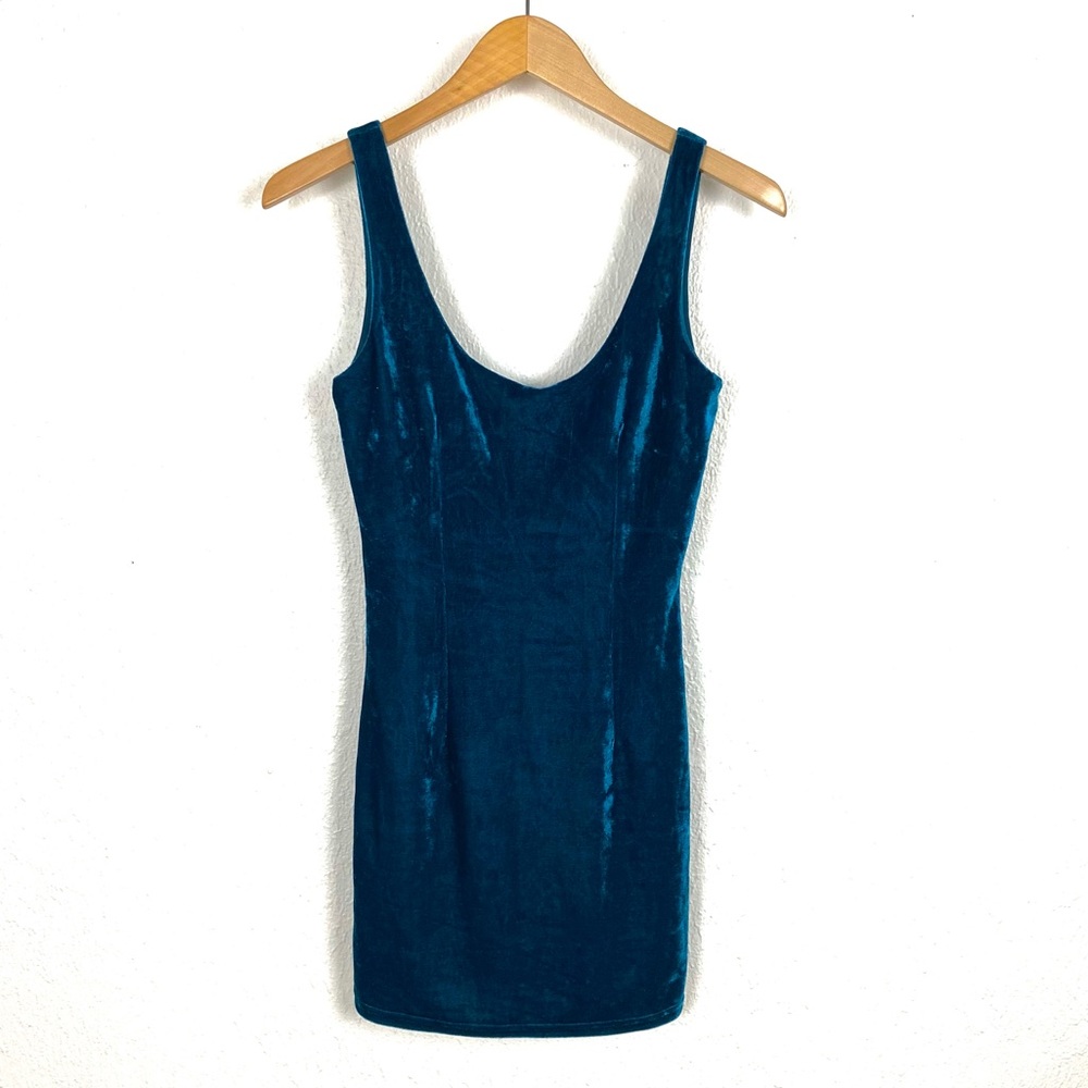 Tobi Teal Blue Velvet Bodycon Low Back Sleeveless Mini Dress, Size Small